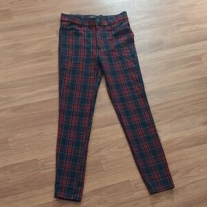 Zara Red and Black Plaid Straight Leg Pants